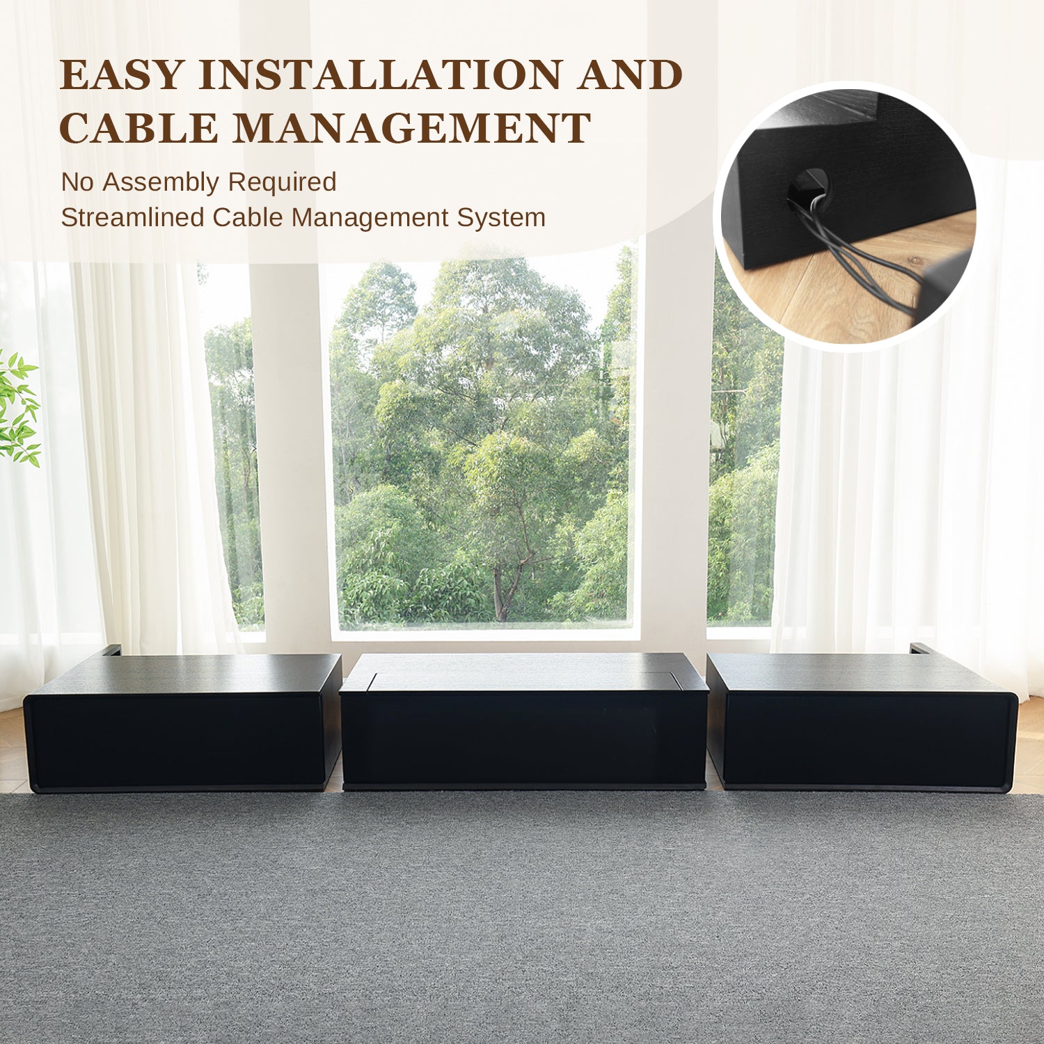 Shore Wood Grain UST Projector Cabinet + Black Series Motorized Floor Rising Screen Bundle (Cabinet Pre-Assembled）