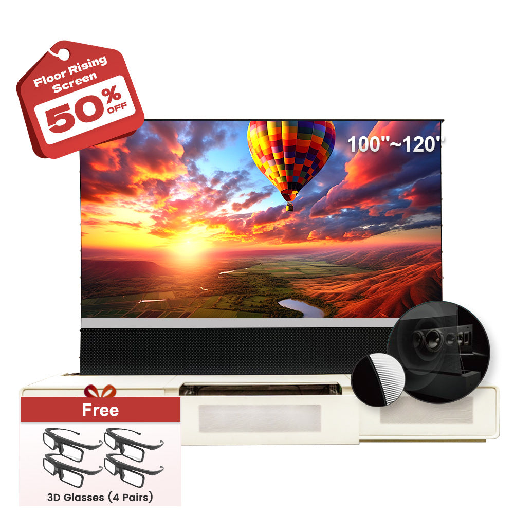 Shore UST Projector Matte Cabinet + Motorized Floor Rising Screen Bundle(Pre-Assembled）