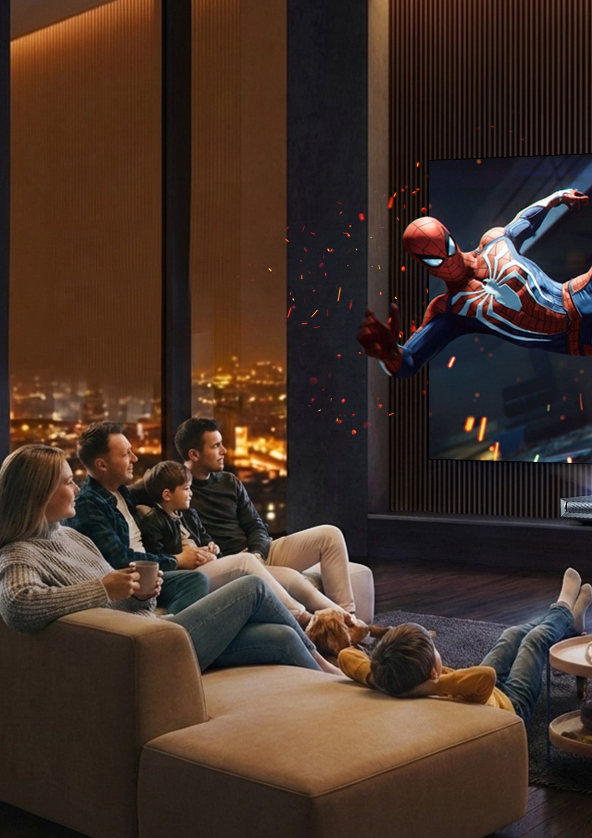 NothingProjector Fresnel ALR Screen supporting full 3D projection for an immersive family home theater experience with lifelike detail