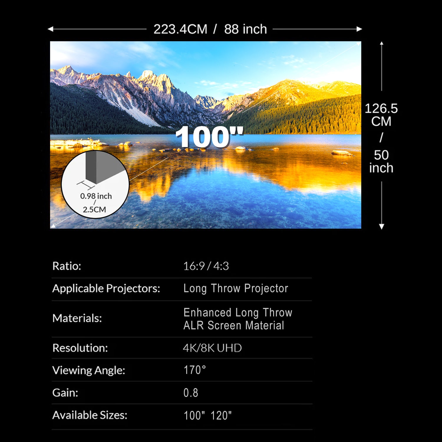 شاشة عرض NothingProjector ALR طويلة المدى مقاس 100-120 بوصة