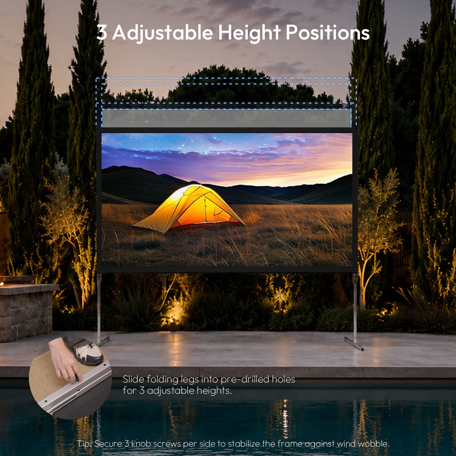 NothingProjector OpenAir Series venkovní kempovací přenosná skládací obrazovka se stojanem, zisk 1,3, 4K/8K UHD, 3vrstvá PVC, rychlá instalace bez nářadí
