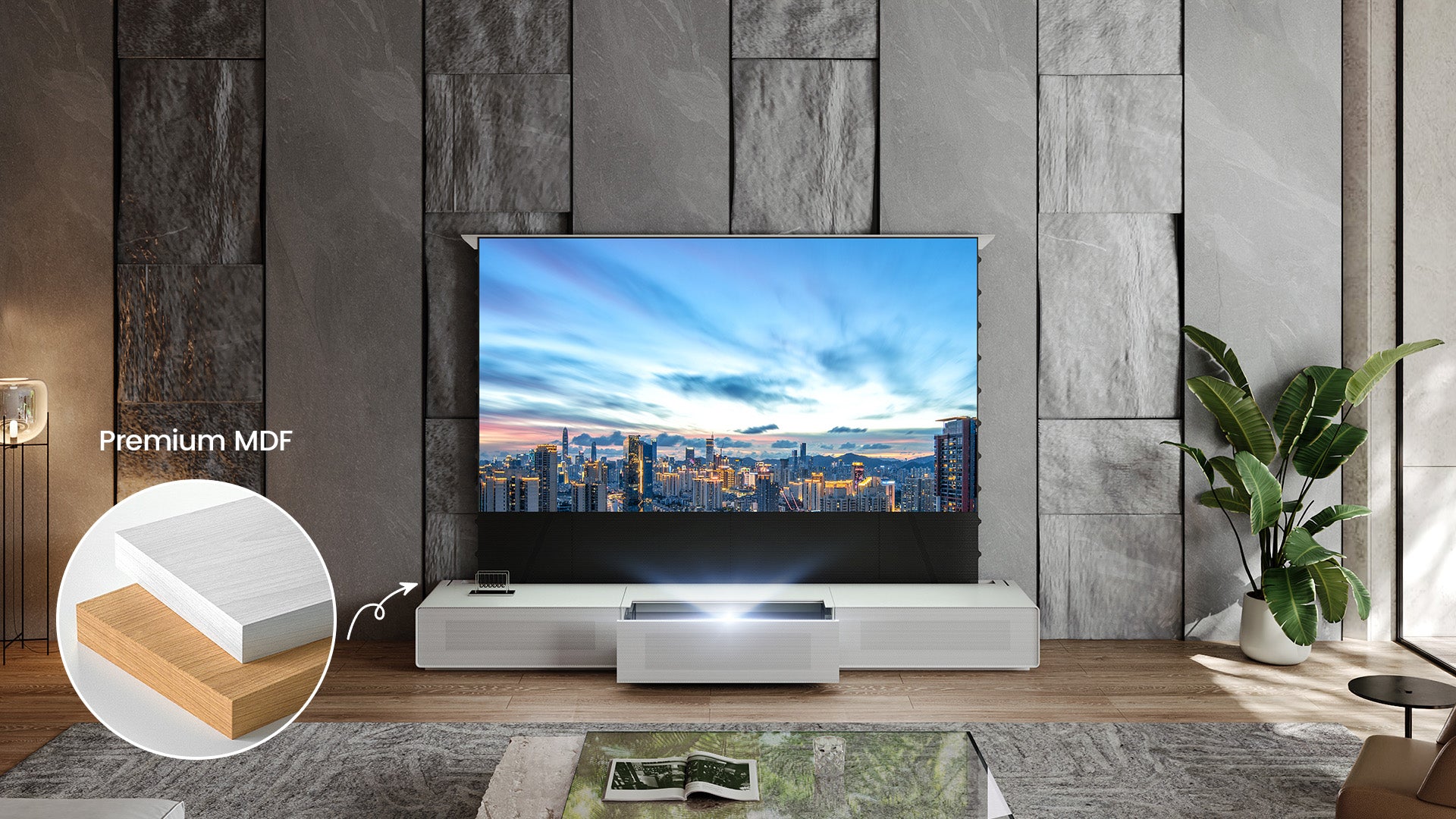 Motorized Laser TV Cabinet with premium MDF material