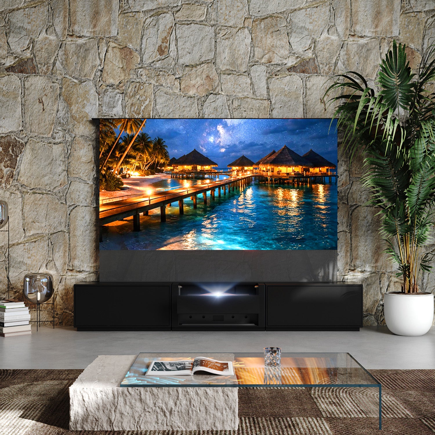 Shore Flip Design Matte Smart Laser TV Cabinet for UST Projector (Pre-Assembled)