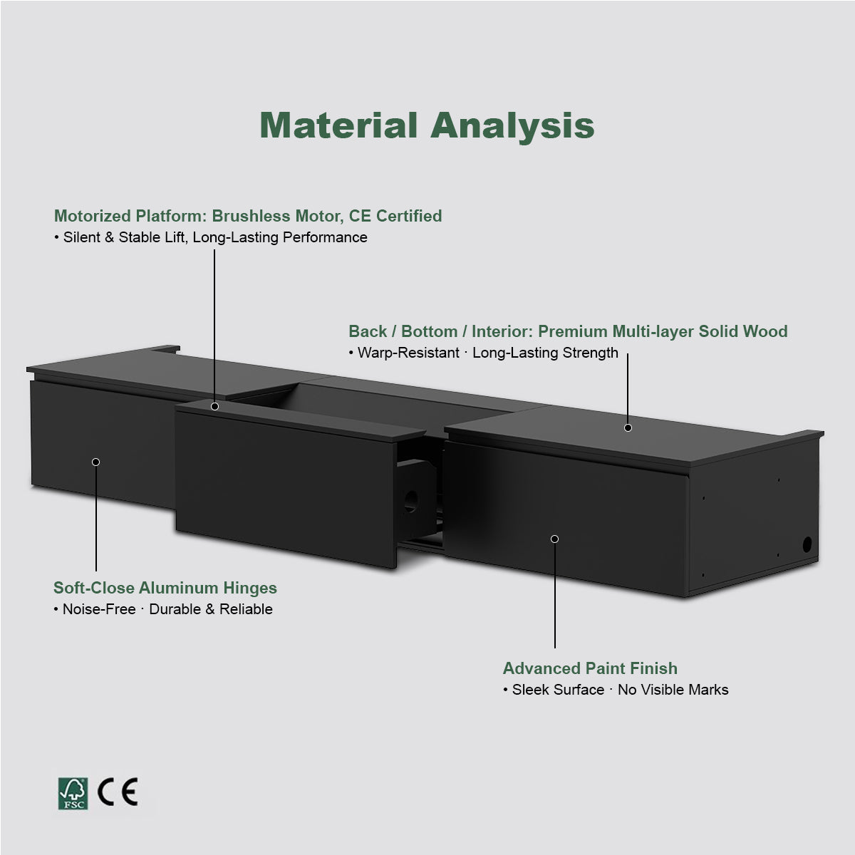 Flat pack laser TV cabinet, equipped with a CE-certified intelligent electric retractable platform