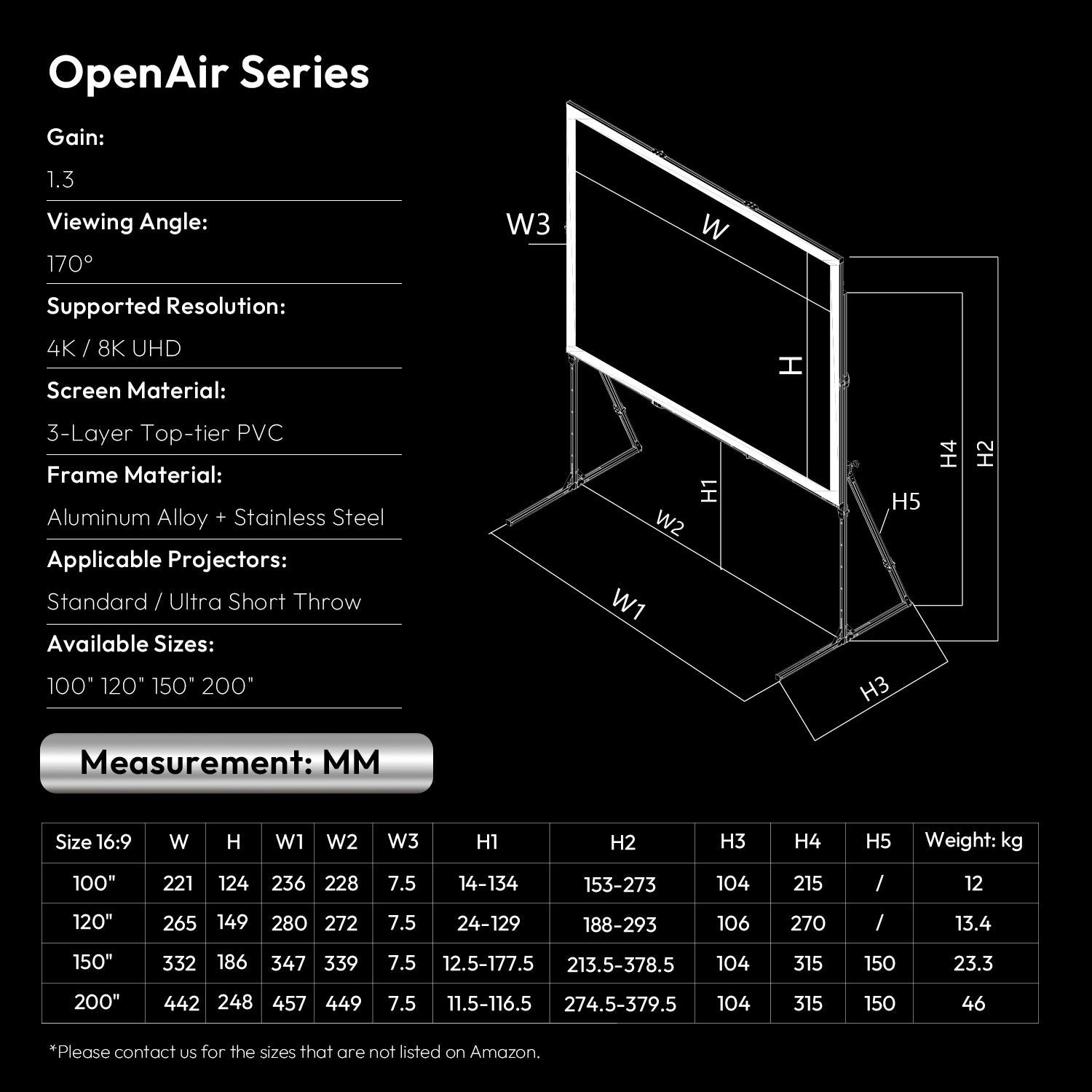 NothingProjector OpenAir Series venkovní kempovací přenosná skládací obrazovka se stojanem, zisk 1,3, 4K/8K UHD, 3vrstvá PVC, rychlá instalace bez nářadí