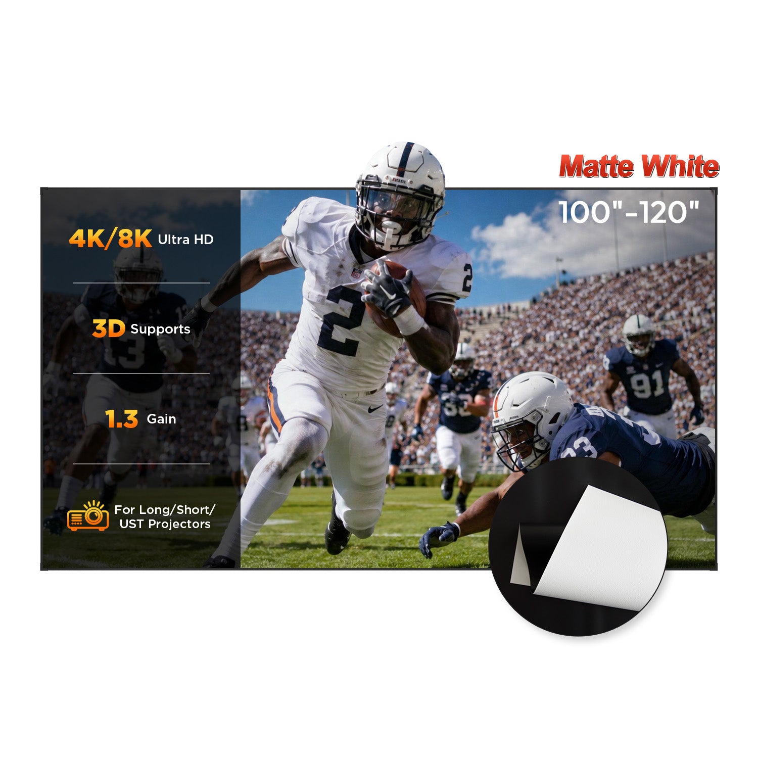 100''-120'' NothingProjector Matte White Fixed Frame Screen For Long/Short/UST Projectors