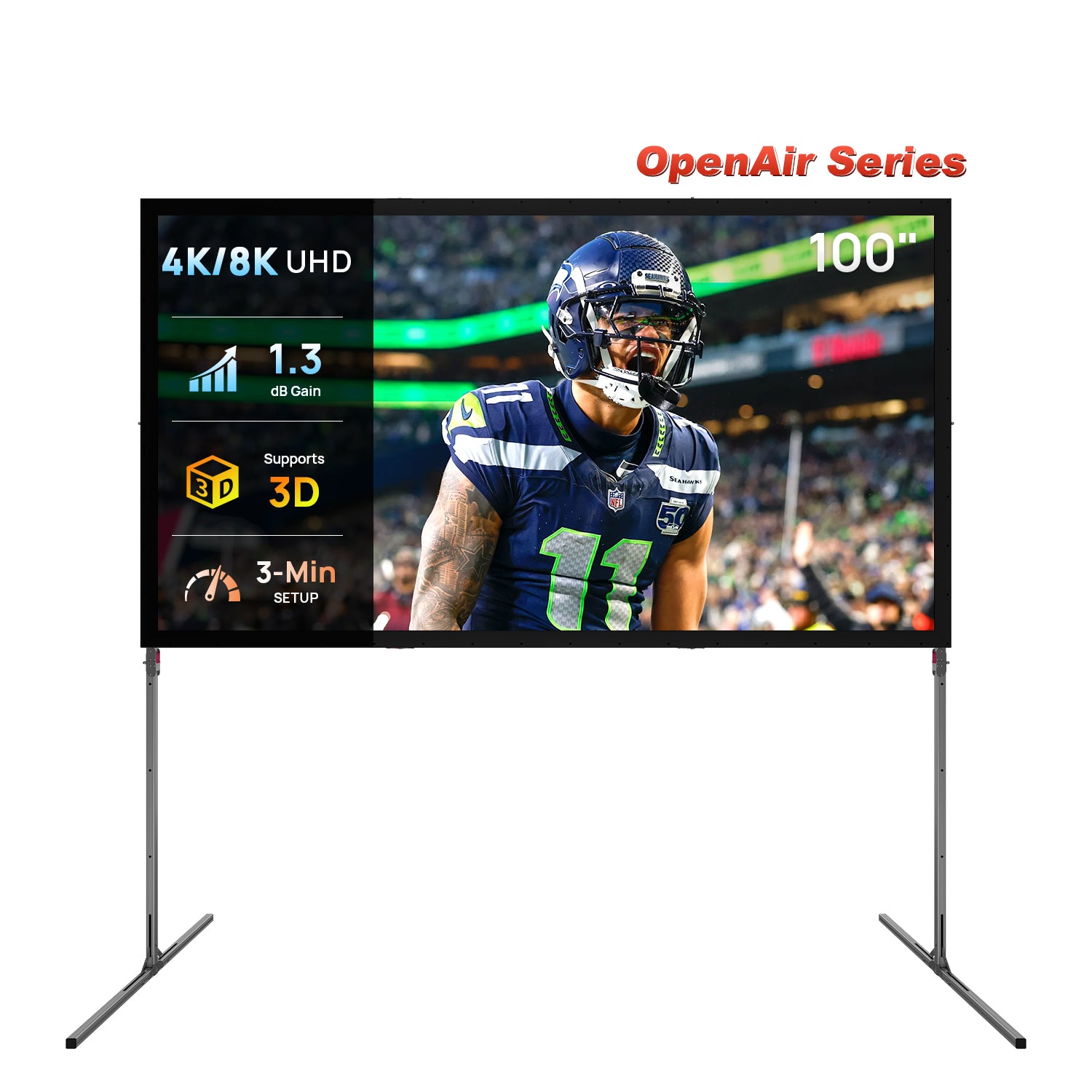 NothingProjector OpenAir Series venkovní kempovací přenosná skládací obrazovka se stojanem, zisk 1,3, 4K/8K UHD, 3vrstvá PVC, rychlá instalace bez nářadí