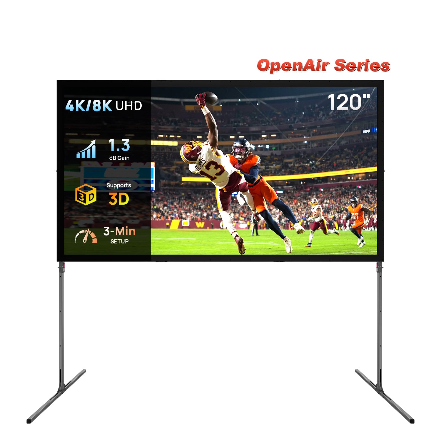 NothingProjector OpenAir Series venkovní kempovací přenosná skládací obrazovka se stojanem, zisk 1,3, 4K/8K UHD, 3vrstvá PVC, rychlá instalace bez nářadí