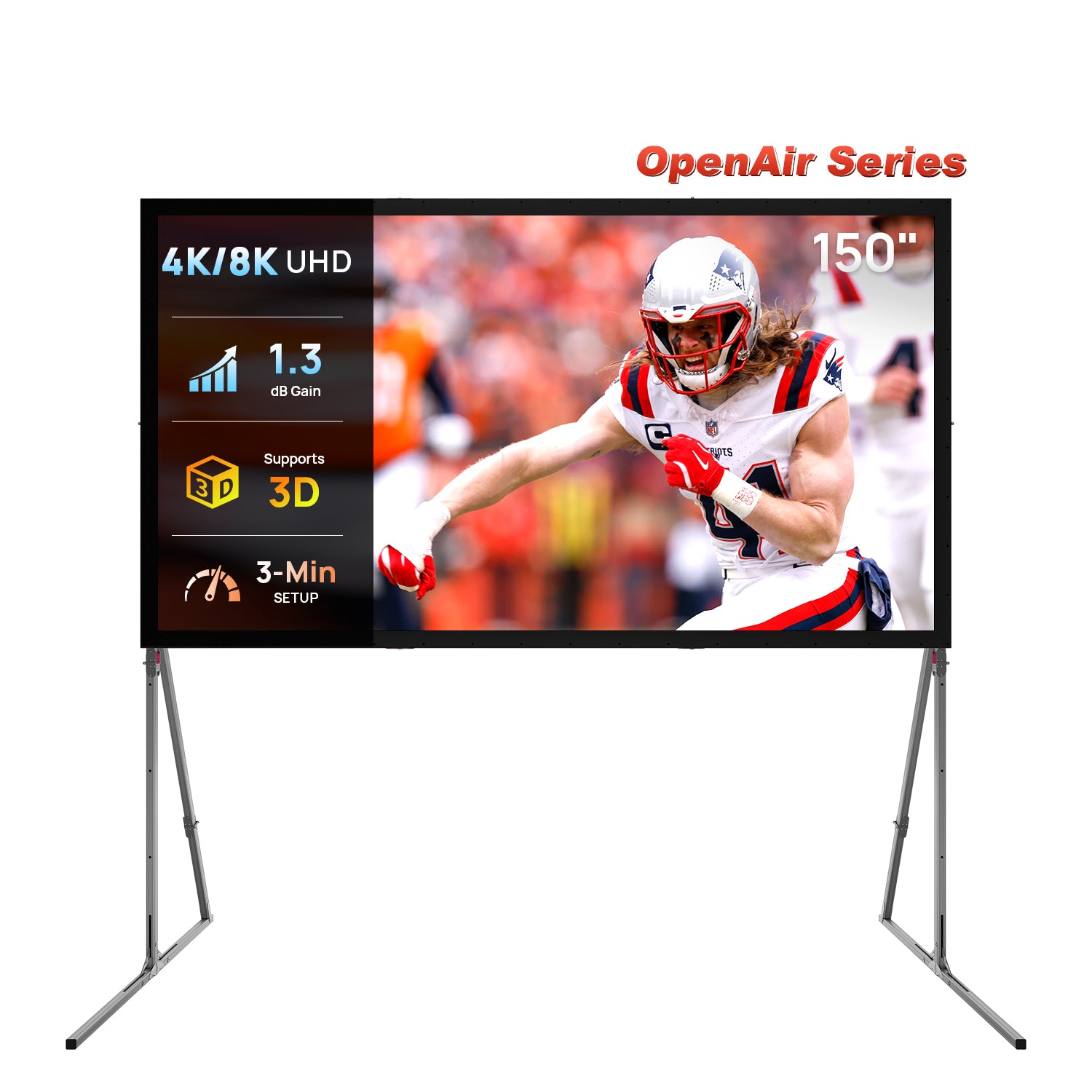 NothingProjector OpenAir Series venkovní kempovací přenosná skládací obrazovka se stojanem, zisk 1,3, 4K/8K UHD, 3vrstvá PVC, rychlá instalace bez nářadí