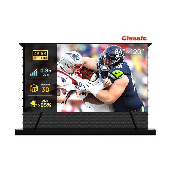 Skrin Naik Lantai Bermotor ALR 85% NothingProjector PET Crystal Classic 84''-120'' Untuk Projektor Ultra Short Throw