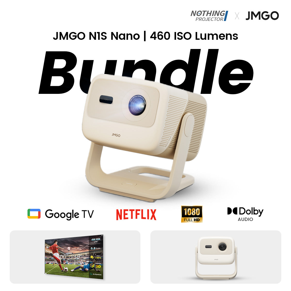 JMGO N1S Nano Long Throw LED Google TV Projector 460 ISO Lumens