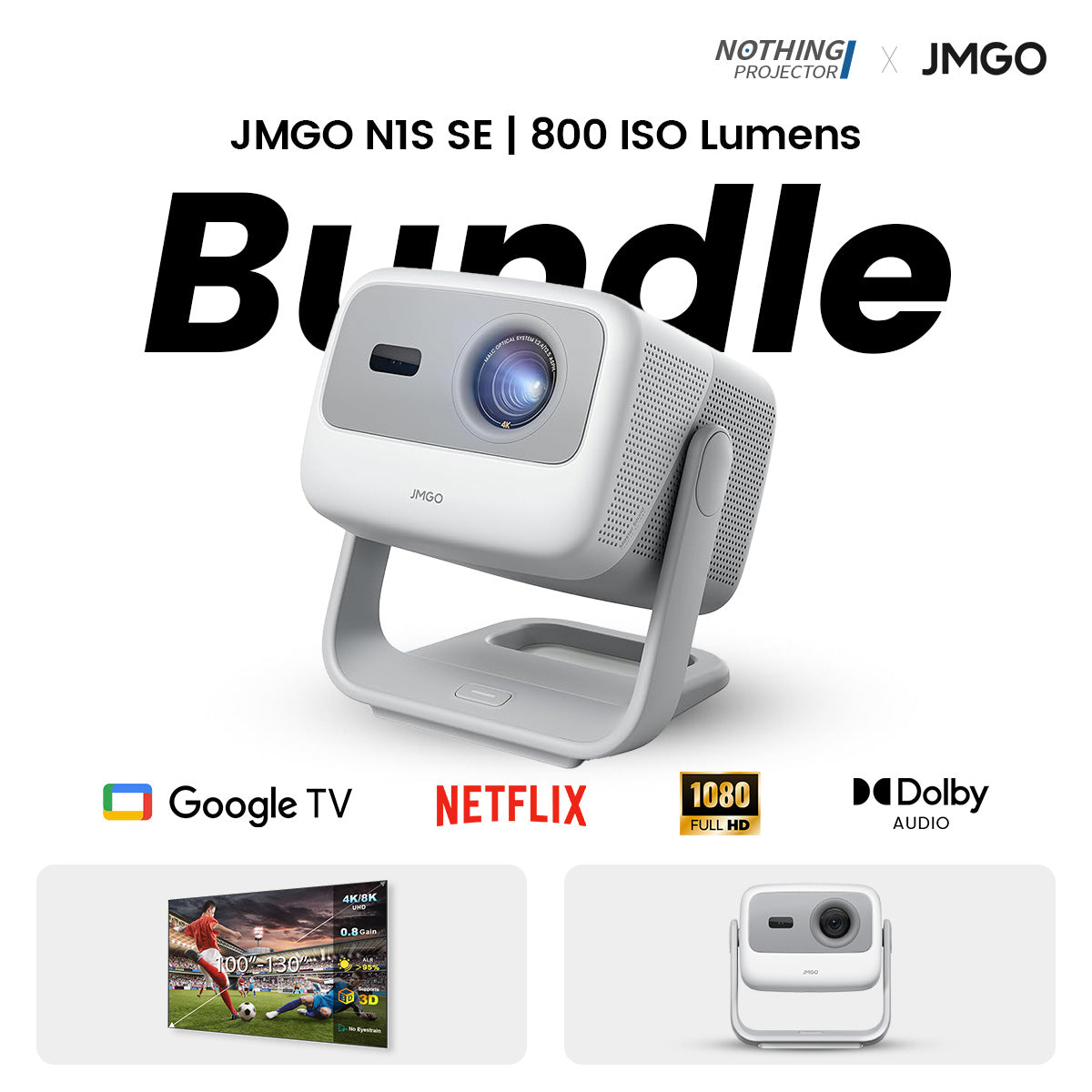 JMGO N1S SE Long Throw Triple-Laser Google TV Projector 800 ISO Lumens