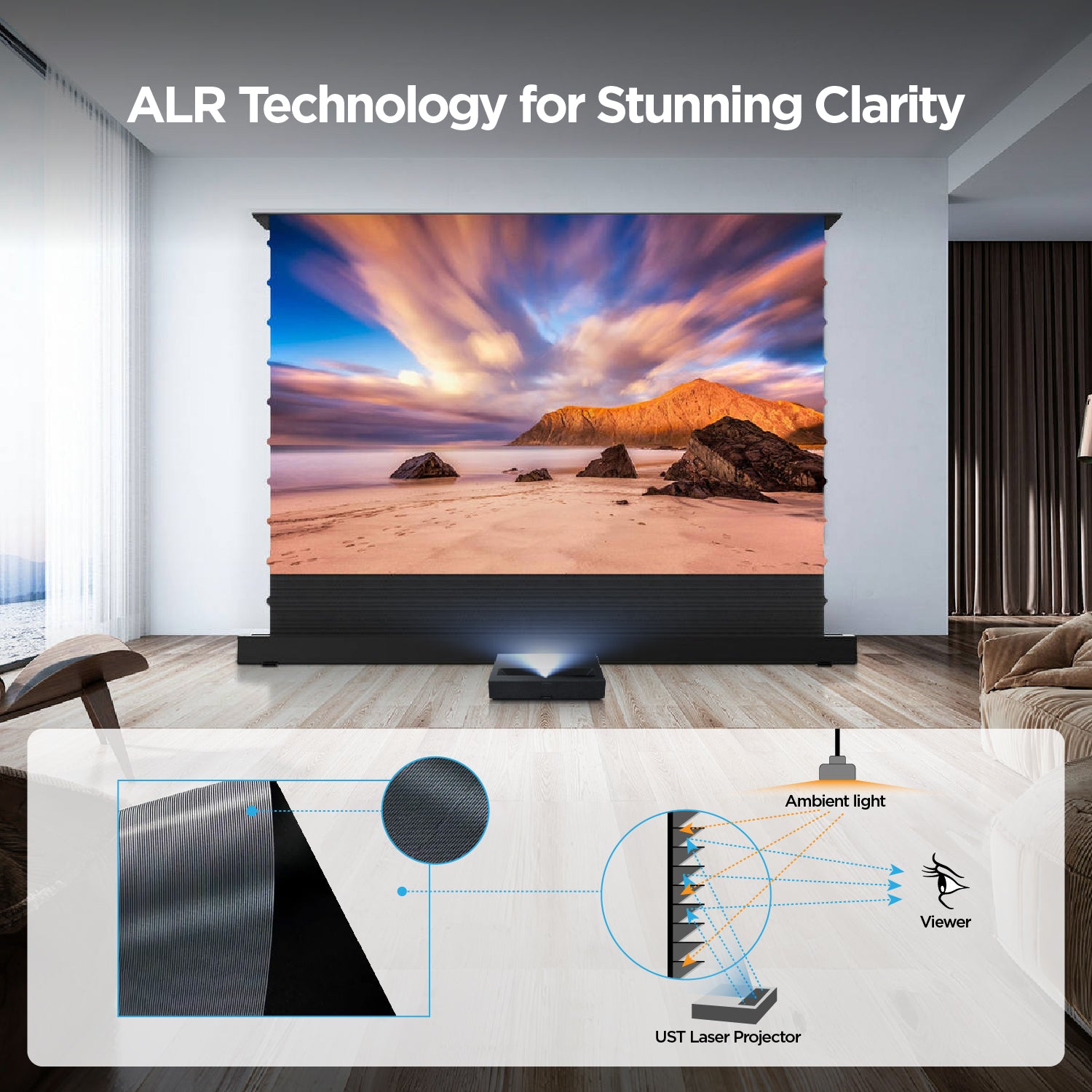 ALR プロジェクター スクリーン 120インチ NothingProjector モーター式床上昇120インチALRスクリーン 超短焦点