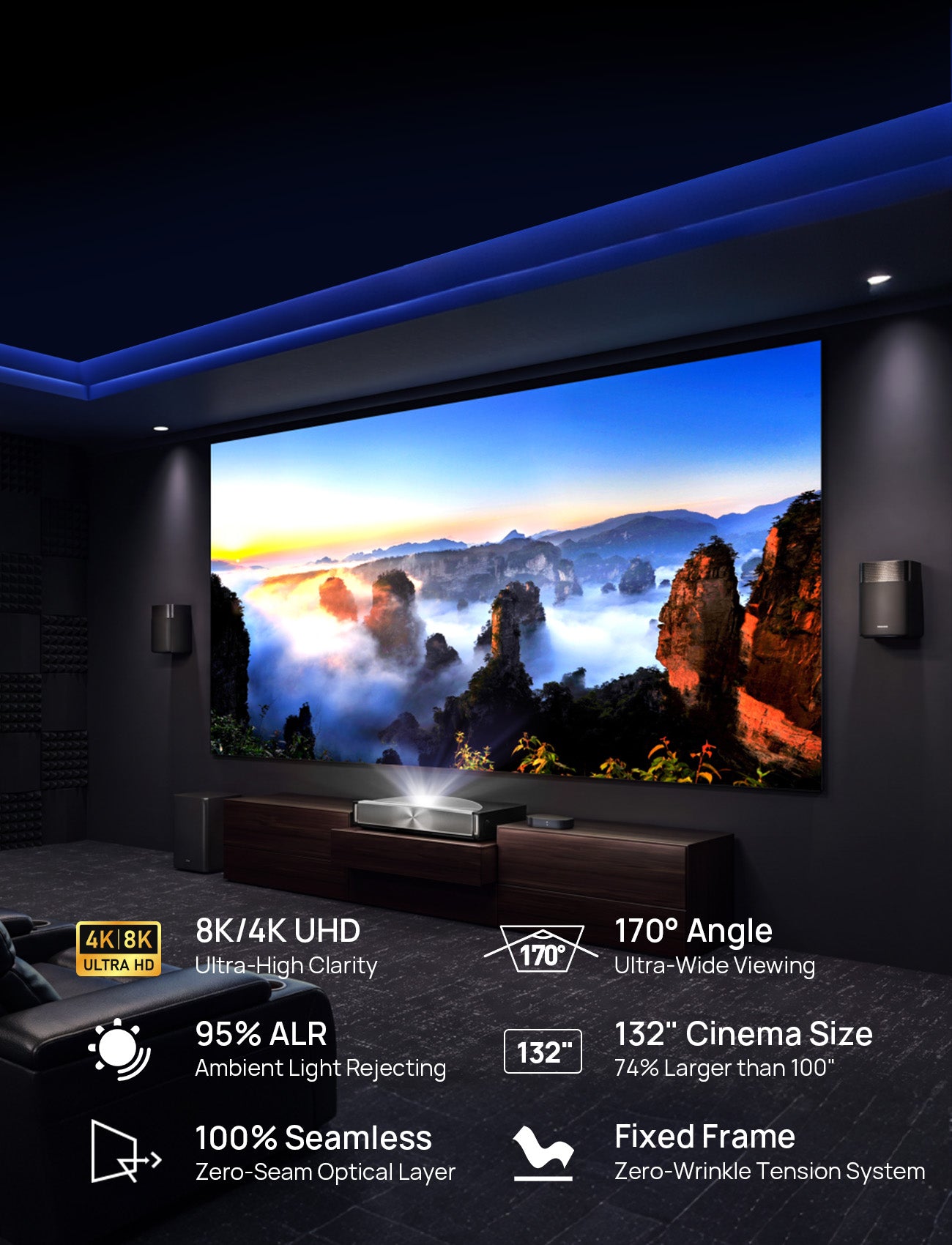 Nothingprojector 132" Lenticular ALR UST Screen delivering stunning, larger-than-life visuals for the ultimate home cinema.