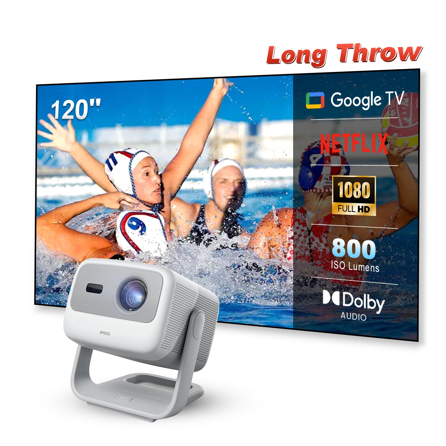 JMGO N1S SE Long throw triple-laser Google TV Projector 800 ISO Lumens