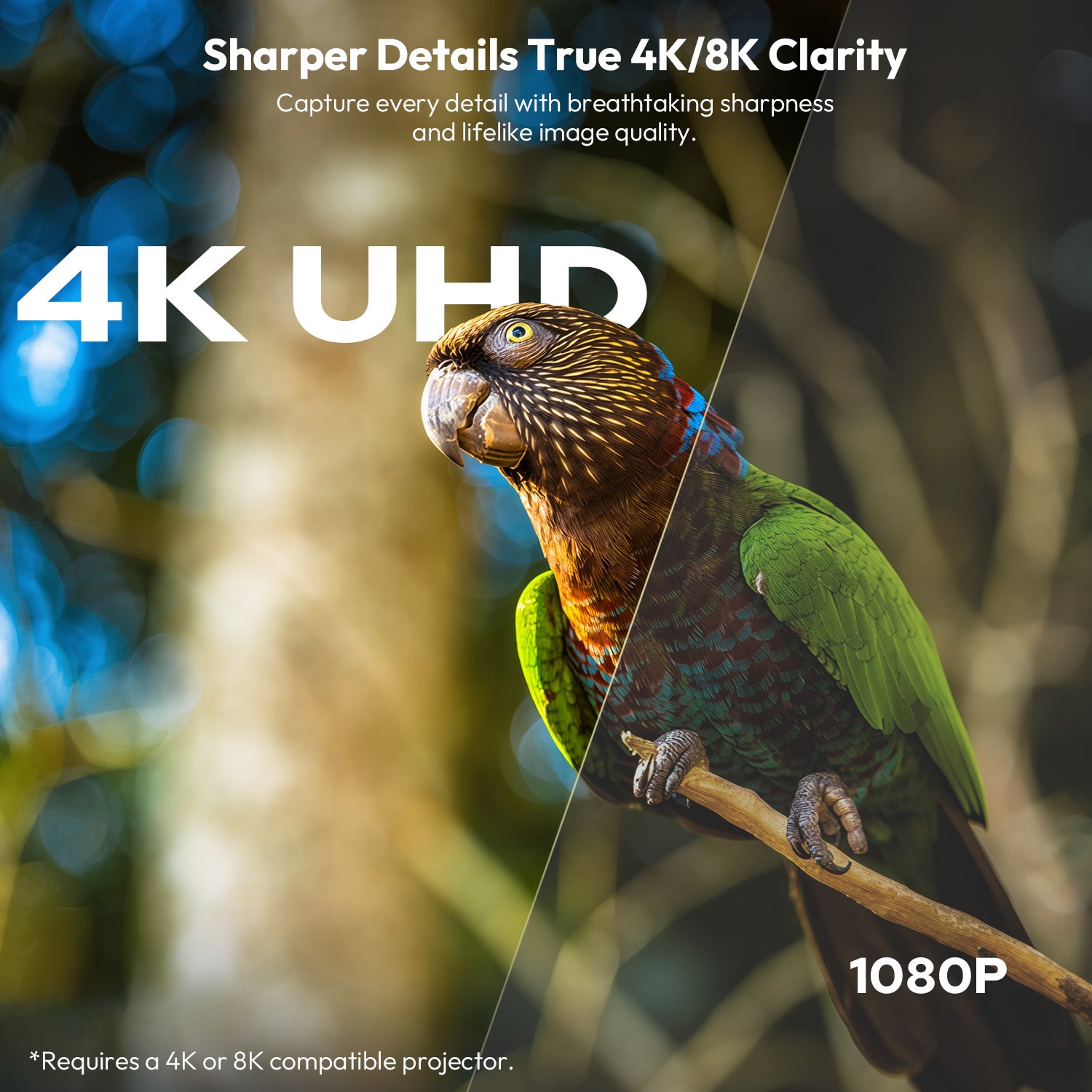 4K UHD vs 1080P clarity comparison on NothingProjector Fresnel Screen showing sharper details for UST projectors