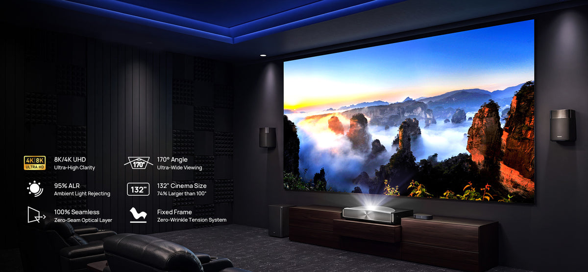 Nothingprojector 132" Lenticular ALR UST Screen delivering stunning, larger-than-life visuals for the ultimate home cinema.