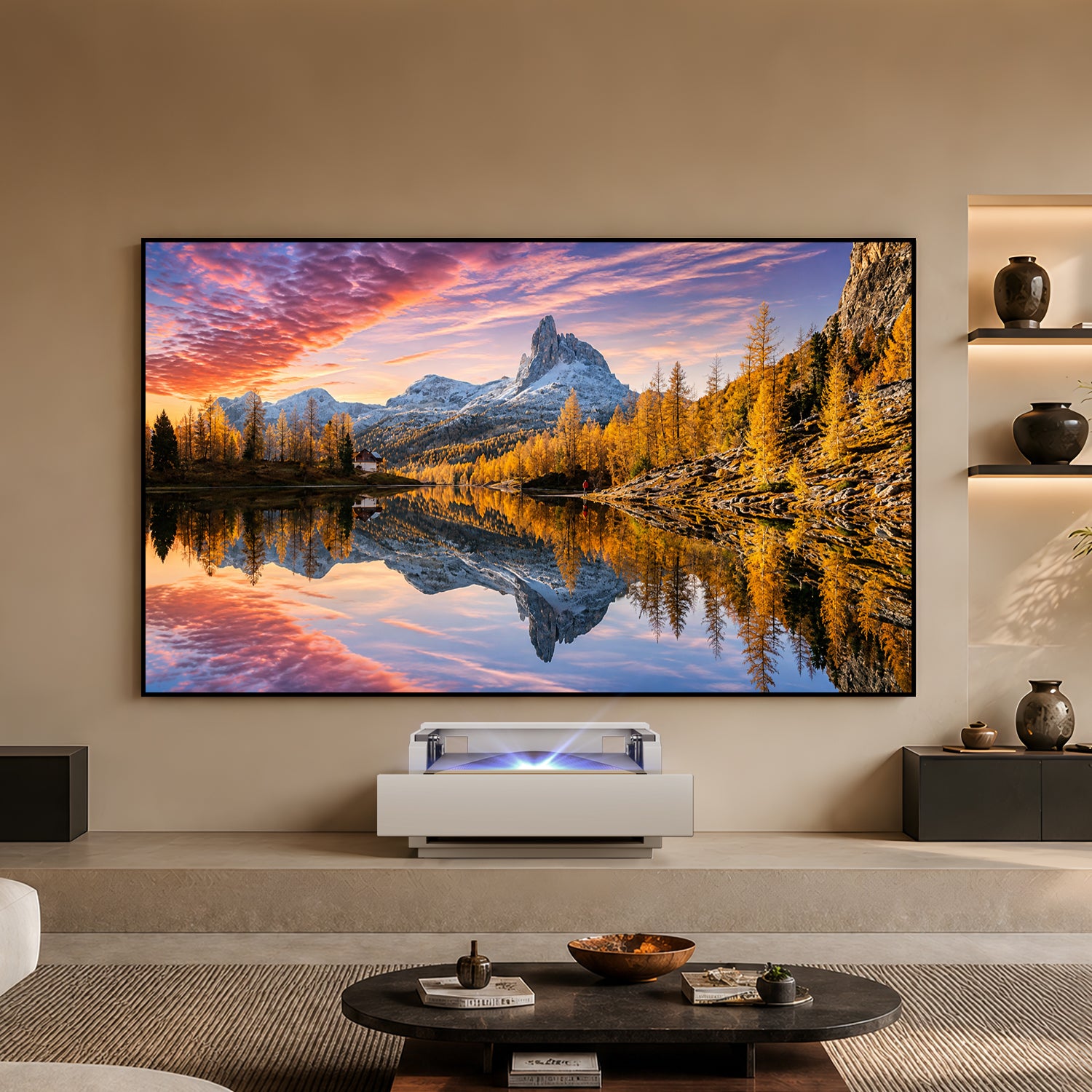Shore Smart matt UST-projektorskap med vendbart design for veggmonterte lerret