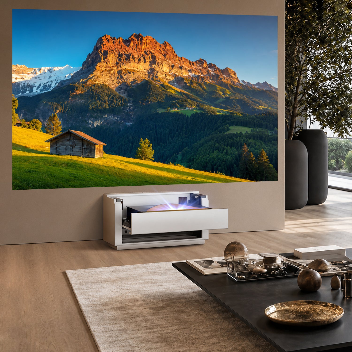 Shore Smart matt UST-projektorskap med vendbart design for veggmonterte lerret