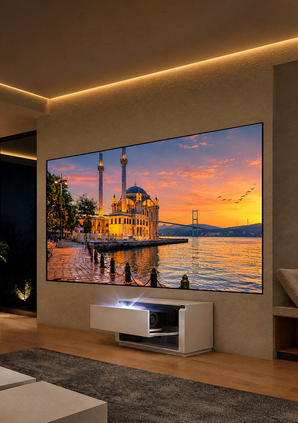 Shore Smart Matte UST Projector Cabinet Flip Design for Wall Mounted Screens