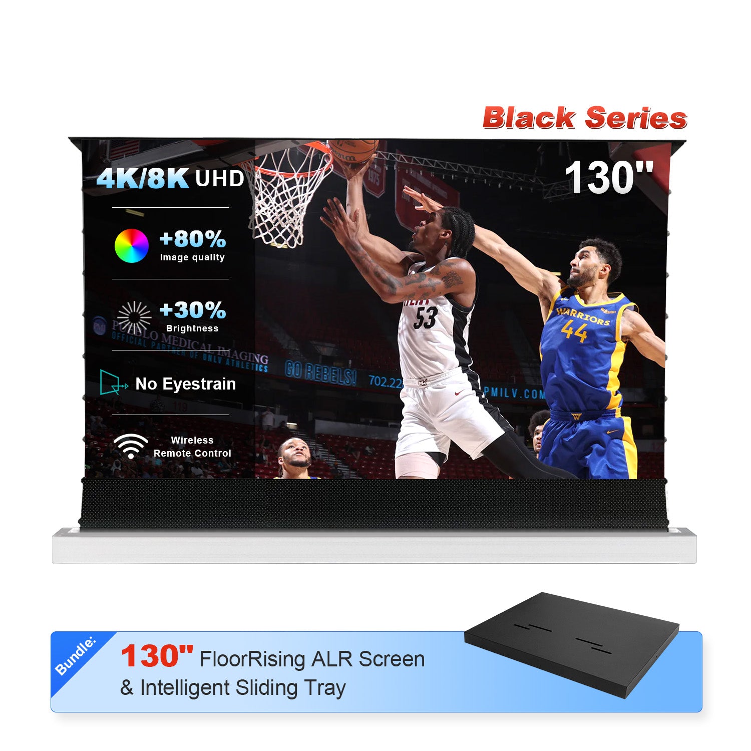 Ultimate 130" NothingProjector ALR floor rising screen bundle with intelligent sliding tray