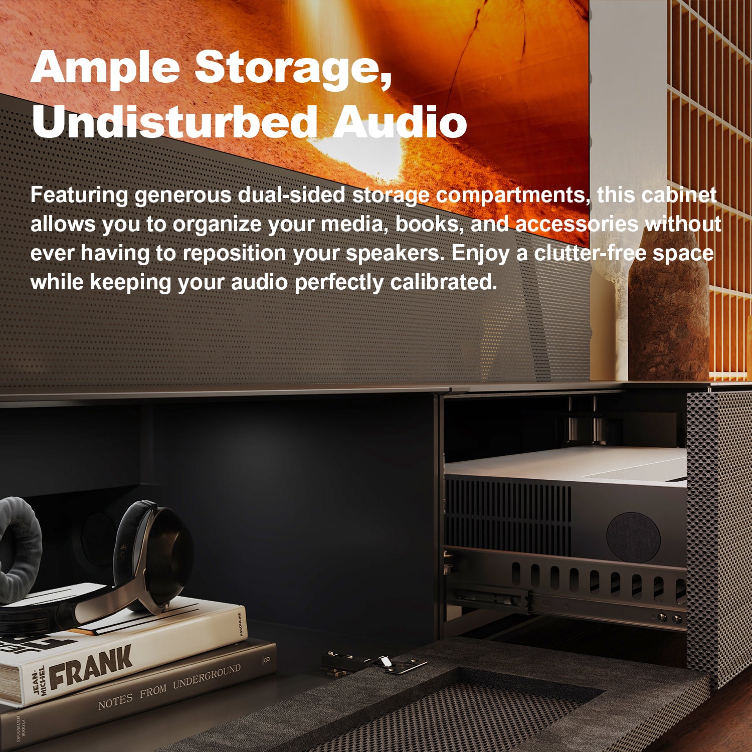 Shore Wood Grain UST Projector Cabinet Meuble Projecteur Ultra Courte Focale with Ample Storage Undisturbed Audio