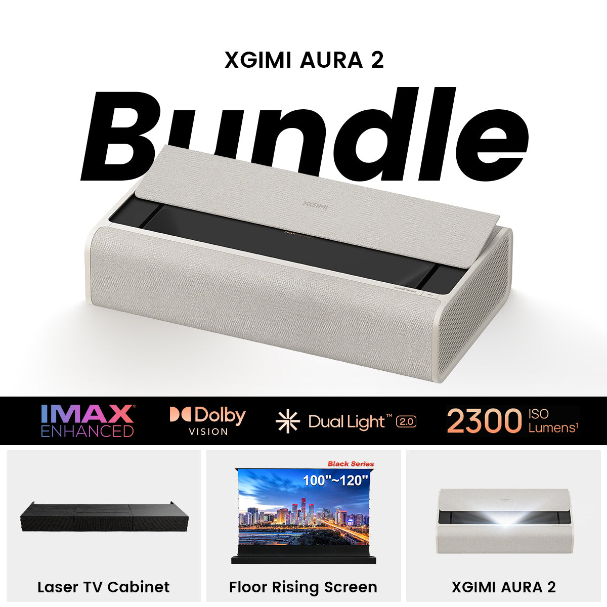 Bundle) XGIMI AURA 2 4K UST Laser Projector + Black Series Motorized
