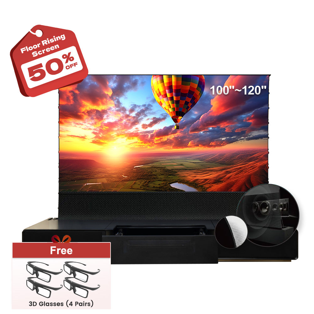 Shore UST Projector Matte Cabinet + Motorized Floor Rising Screen Bundle(Pre-Assembled）