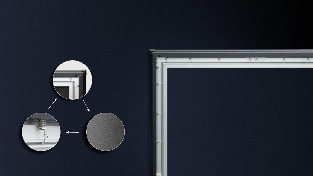 NP Black Series ALR Projection Screen: Wrinkle-free reinforced aluminum frame with slim design for durable, immersive viewing.