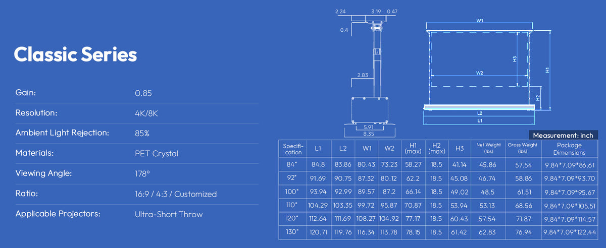 classic floor rising size chart-inch