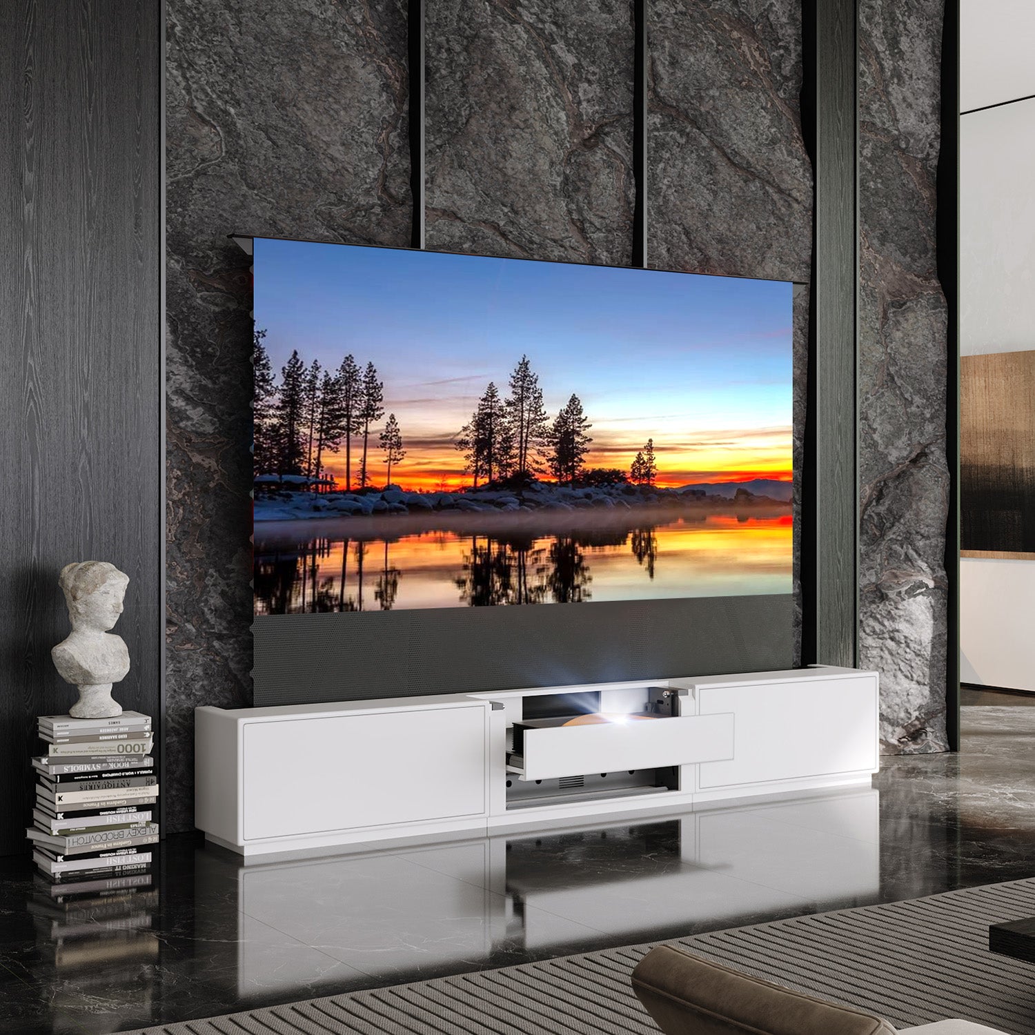 Mat Smart-tv-bord med Shore Flip-design til UST-projektor (formonteret)