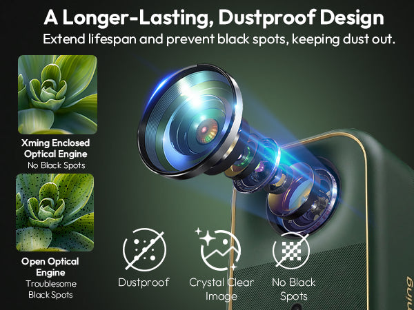 Longer-lasting dustproof optical engine prevents black spots on the Xming Page One projector