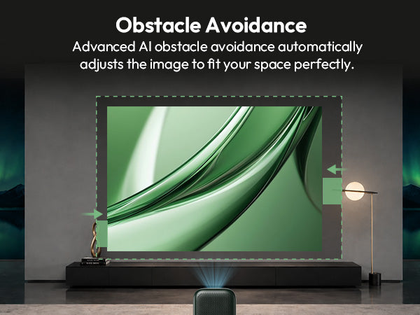 Advanced AI obstacle avoidance automatically fits the image to your space on the Xming Page One