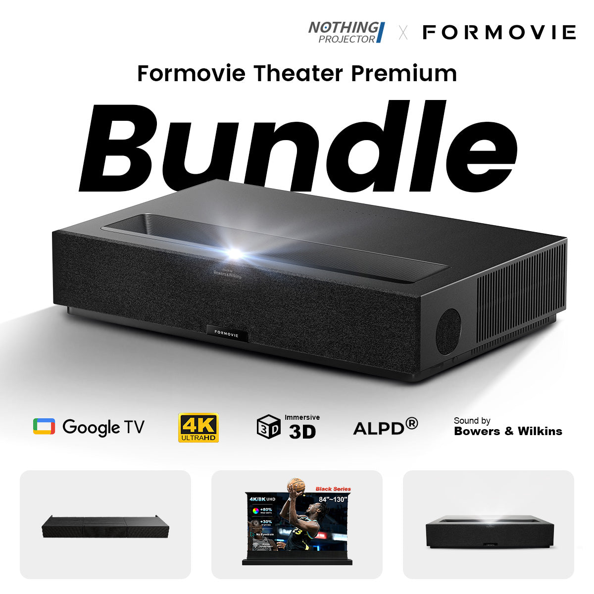 Formovie Theater Premium Bundle: ALR Floor Rising Screen & Laser TV Cabinet