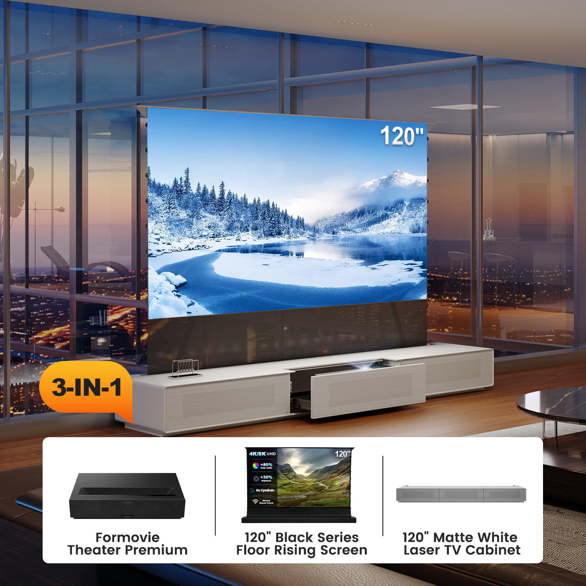 (Bundle) Formovie Theater Premium + Black Series Motorized ALR Screen + Laser TV Cabinet (Pre-Assembled)