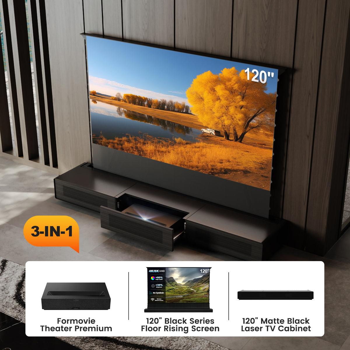 (Bundle) Formovie Theater Premium + Black Series Motorized ALR Screen + Laser TV Cabinet (Pre-Assembled)