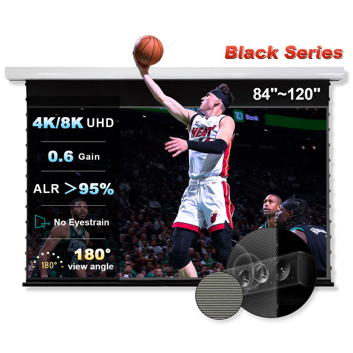 84"-120" NothingProjector Black Series Slimline Motorized Tension Drop Down 95% ALR Projector Screen