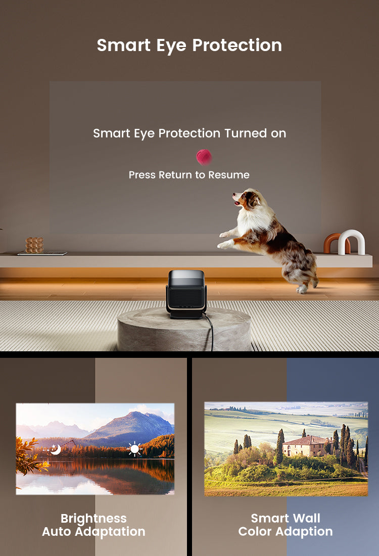 JMGO N1S Infinity's Smart Eye Protection automatically activates to reduce eye strain during extended viewing sessions.