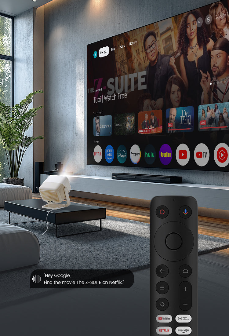 JMGO N1S Nano enables complete hands-free operation through built-in Google Assistant voice control.