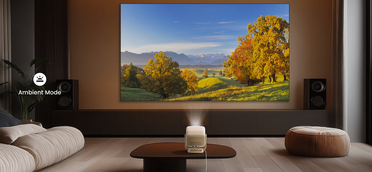 JMGO N1S Nano transforms into a vibrant digital art gallery when idle using its Ambient Mode feature.