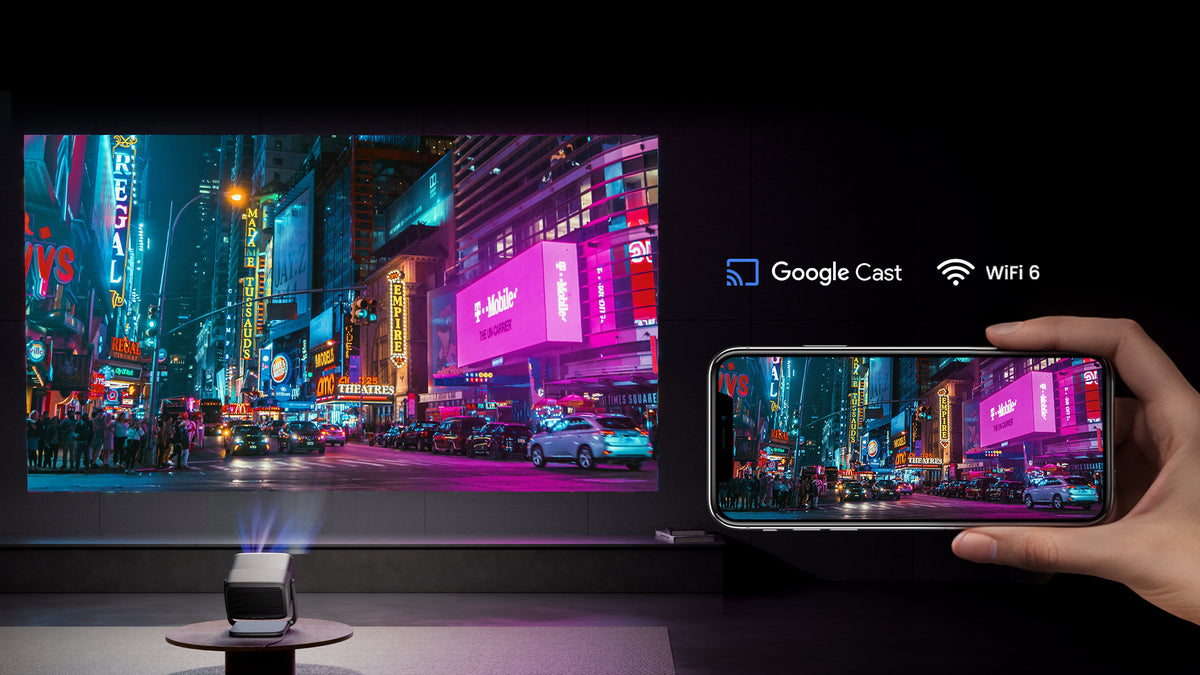 JMGO N1S Ultimate features built-in Google Cast for effortless wireless streaming from your mobile devices.