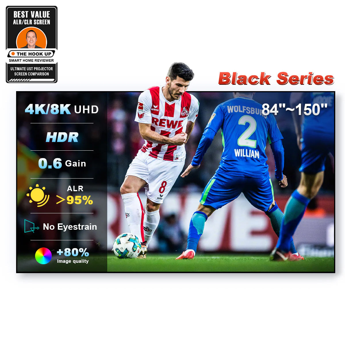شاشة عرض NothingProjector Black Series ALR/CLR فائقة الإسقاط القصير مقاس 84-150 بوصة