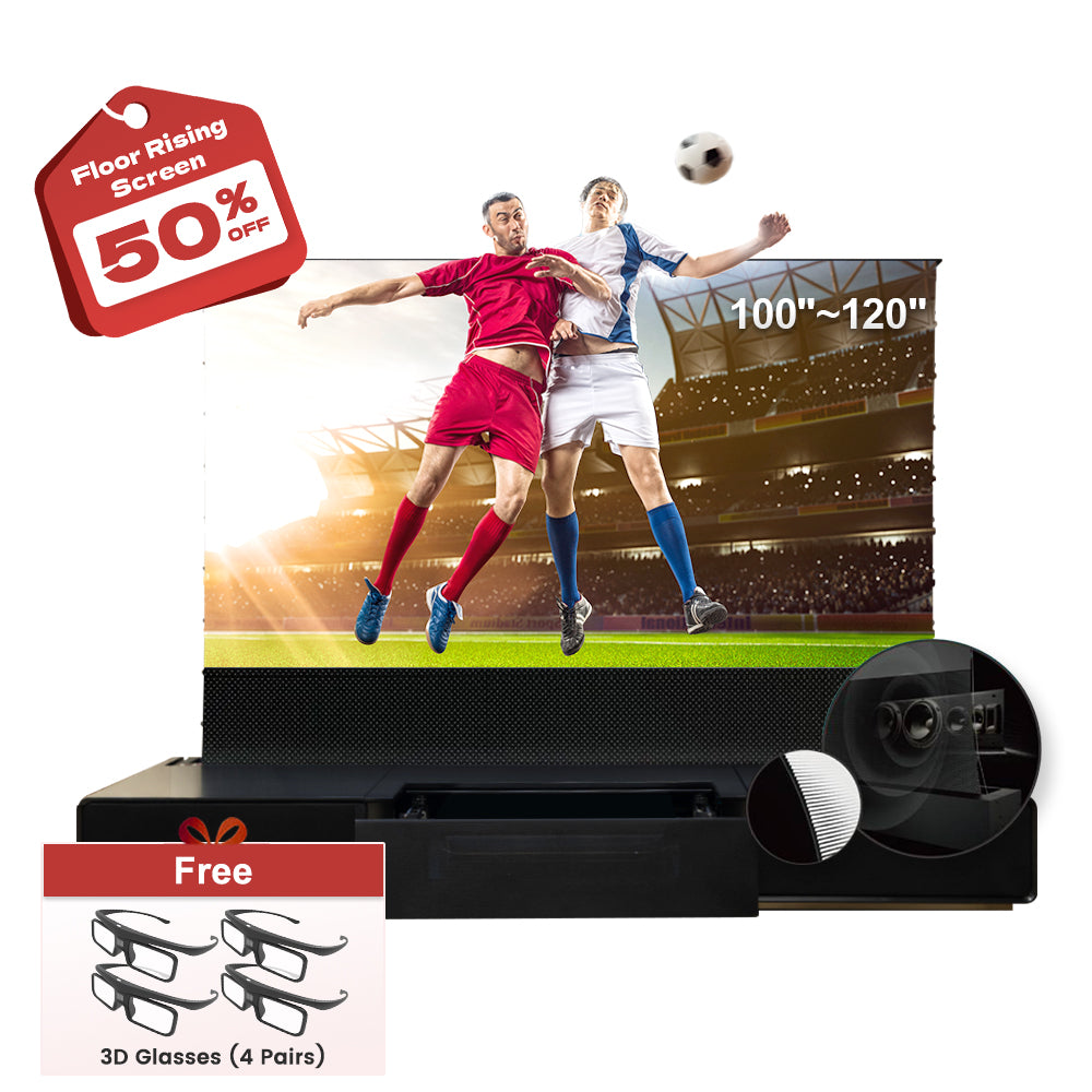 Shore UST Projector Matte Cabinet + Motorized Floor Rising Screen Bundle(Pre-Assembled）