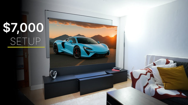 Ultimátní vylepšení obývacího pokoje - skříň Shore, AWOL 3500 Pro, Nothing Projector motorizovaná ALR obrazovka