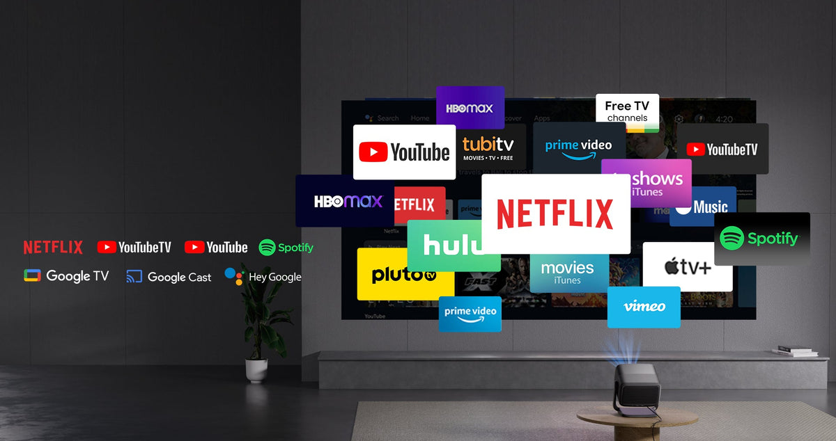JMGO N1S Ultimate seamlessly integrates GTV, Netflix, and YouTube for all-your streaming on one screen.