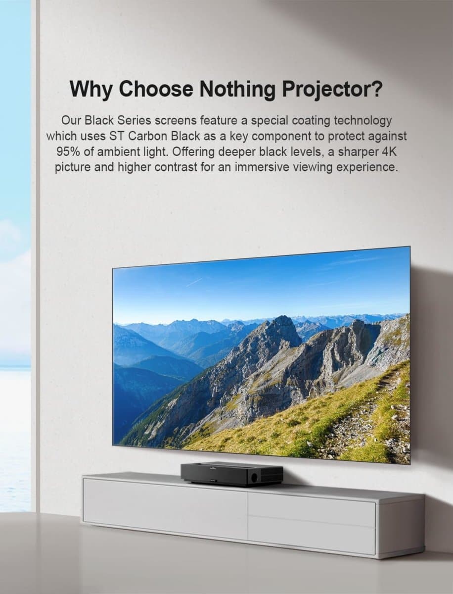 Nothing Projector Black Series 120 inch ALR/CLR Ultra Short Throw Projector Screen - Nothingprojector