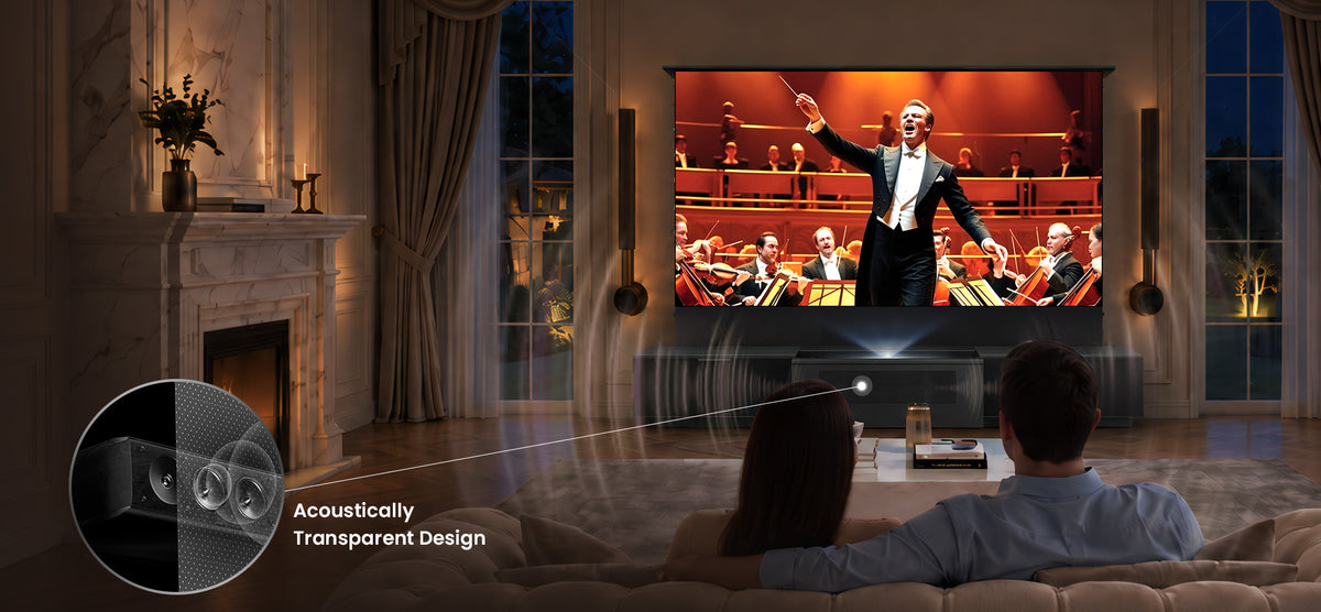 Acoustically transparent front panel concealing the soundbar