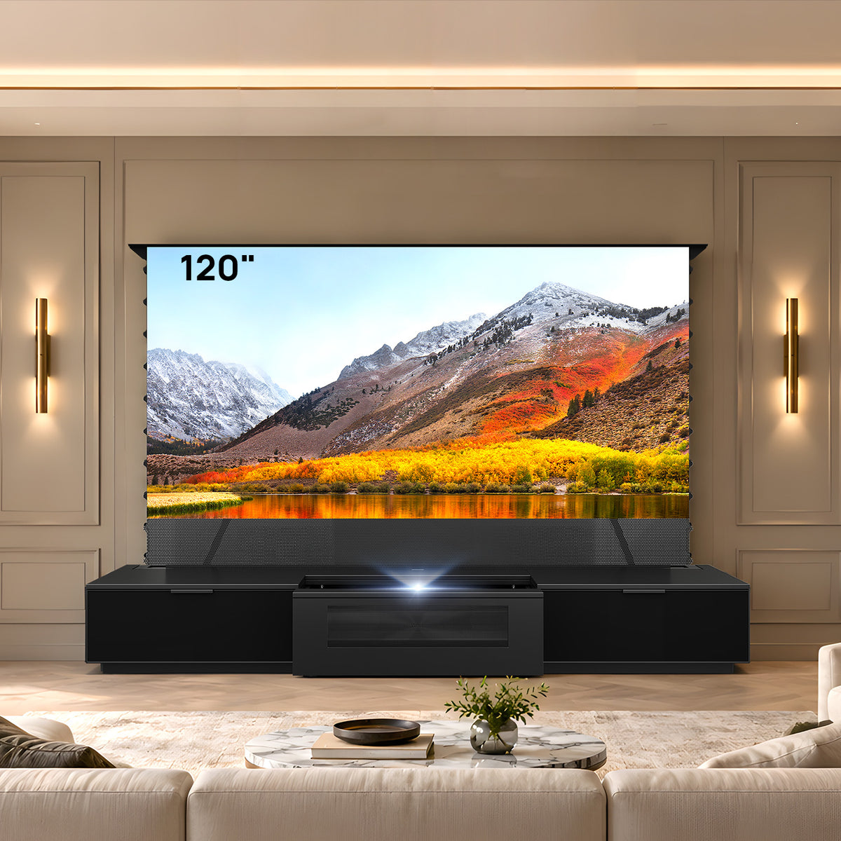 NothingProjector Berlin 120 inch motorized laser TV cabinet with glass doors
