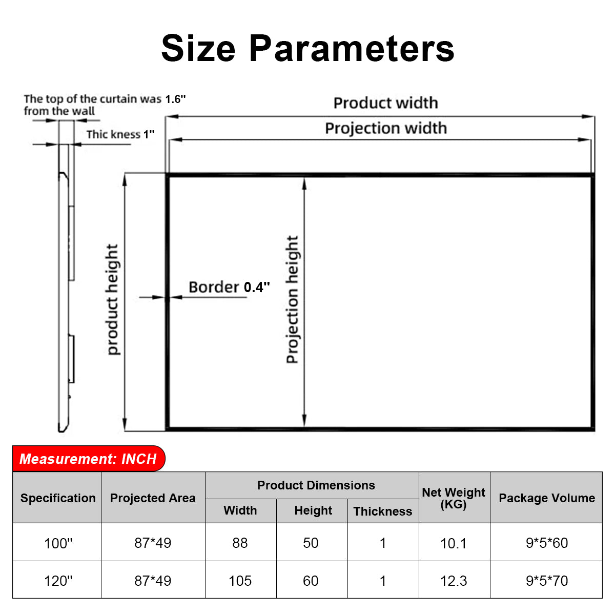 NothingProjector Black Series Projector Screen Size Chart