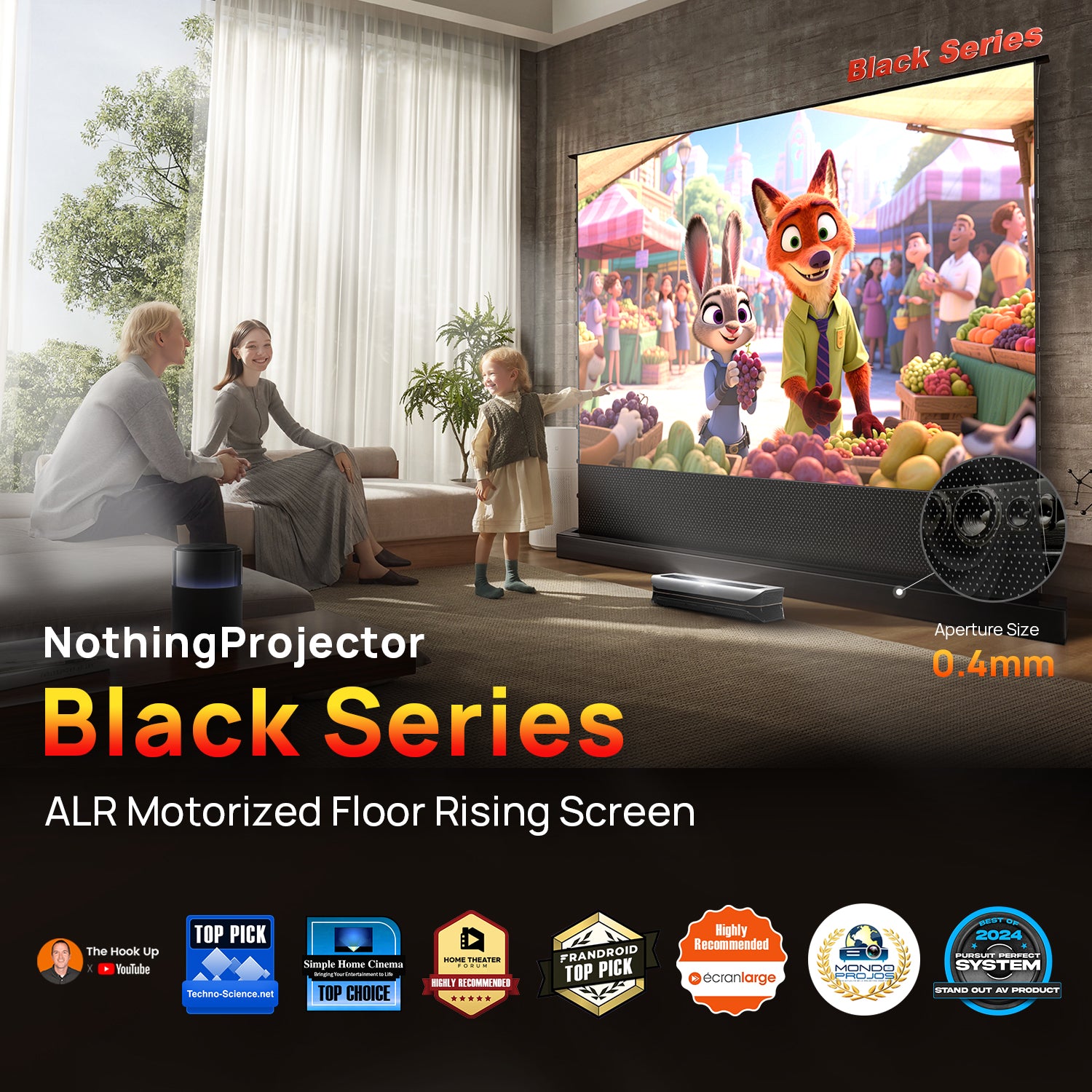 NothingProjector モーター式床上昇120インチALRスクリーン 超短焦点